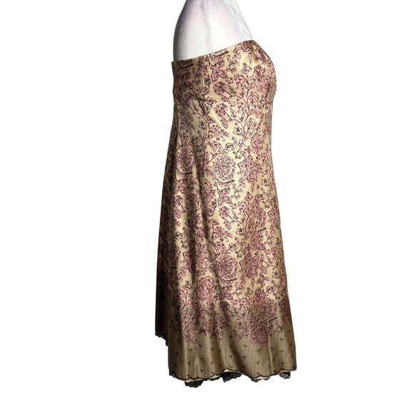 Ideology Strapless Silk Midi Dress Size 8 Gold Pink Lace Trim Zipper Lined - Picture 7 of 8